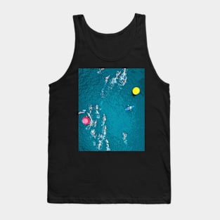 Coastal, Swimming people, Blue water, Beach art Sea, Ocean, People, Modern art, Wall art, Print, Minimalistic, Modern Tank Top